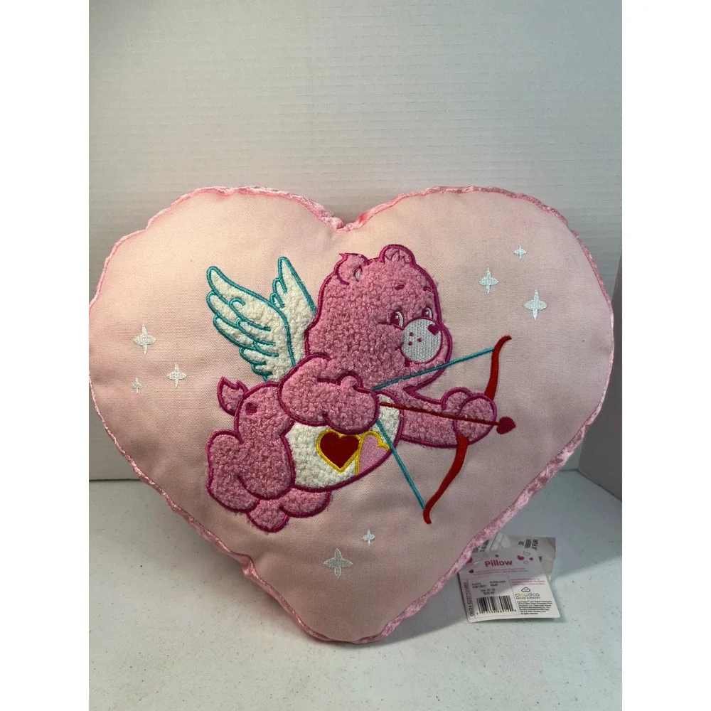 Care Bears Cupid Love-a-Lot Bear Heart Pillow Pink Velvet Trim PW196H NWT